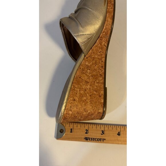 Karen Scott Metallic Gold Slide Wedge Sandals Cork Heel & Ruched Detail Size 7.5 - Picture 7 of 10